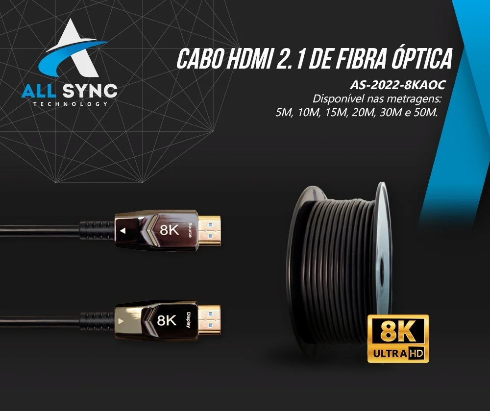 Imagem 2 de 4 do produto Cabo HDMI 2.1 Uhd 8k Fibra Óptica 5mt / As-2022-8kaoc-5m