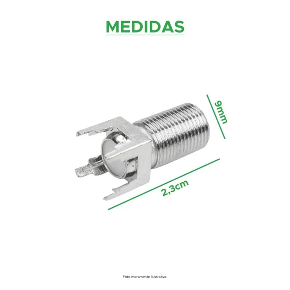 Imagem 3 de 5 do produto Kit 50x Conector F Fêmea Rosca 180° Para Placa PCi – Soldável
