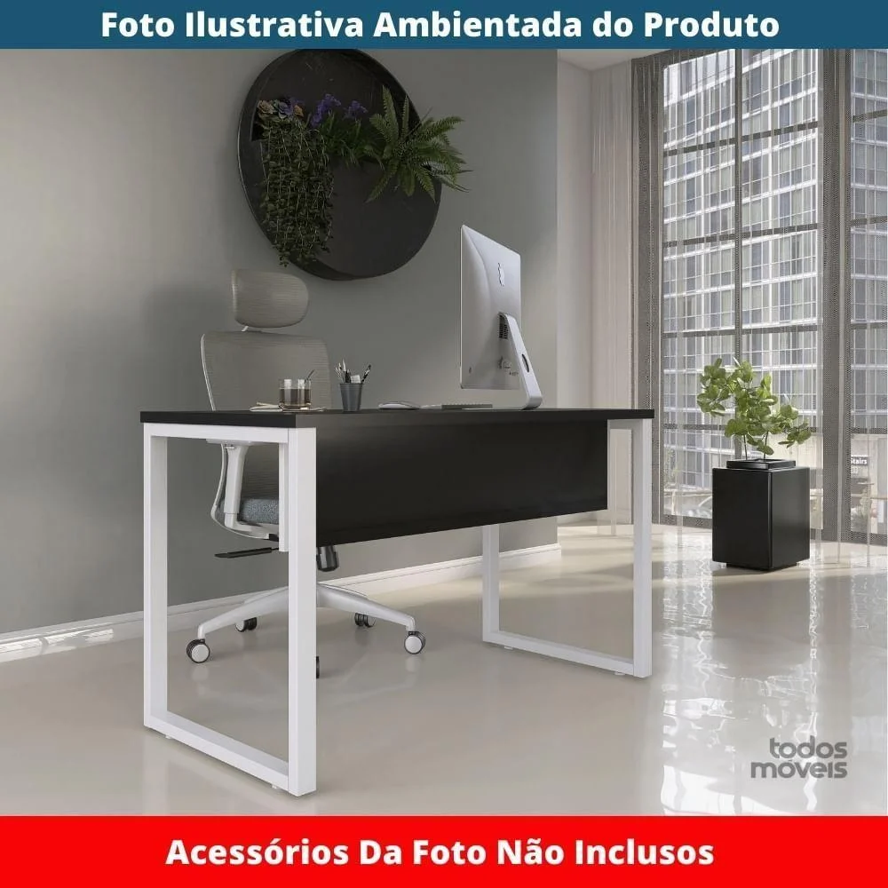 Imagem 3 de 5 do produto Mesa Escritório P25 Tub Pandin 90 Cm (larg) Tampo Mdp Preto Pé Aço Tubular Branco