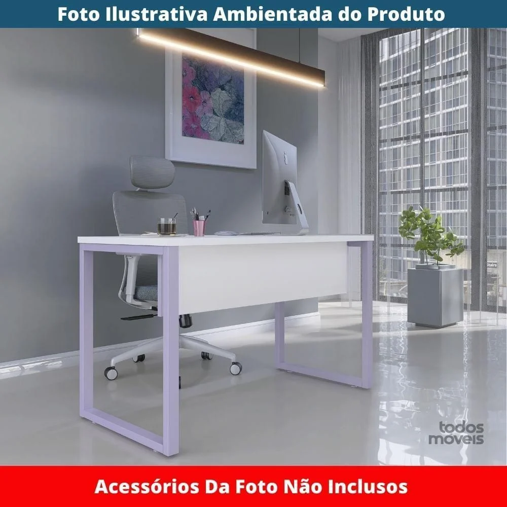 Imagem 3 de 5 do produto Mesa Escritório P25 Tub Pandin 170 Cm Largura X 70 Cm Profundidade Tampo Mdp Branco Pé Aço Tubular Lilás