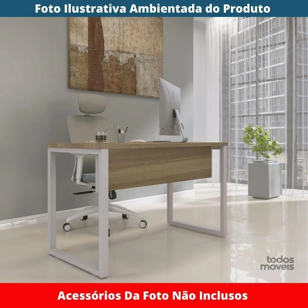 Imagem 3 de 5 do produto Mesa Escritório P25 Tub Pandin 90 Cm (larg) Tampo Mdp Noce Naturalle Pé Aço Tubular Cinza