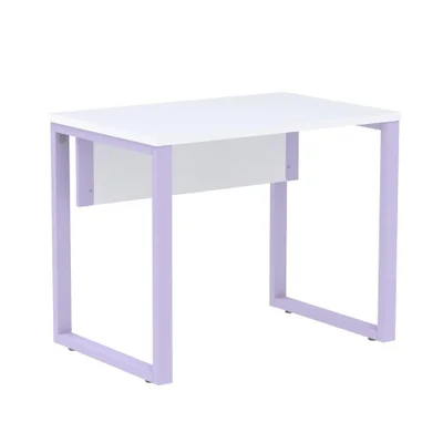 Mesa Escritório P25 Tub Pandin 90 Cm Largura Tampo Mdp Branco Pé Aço Tubular Lilás