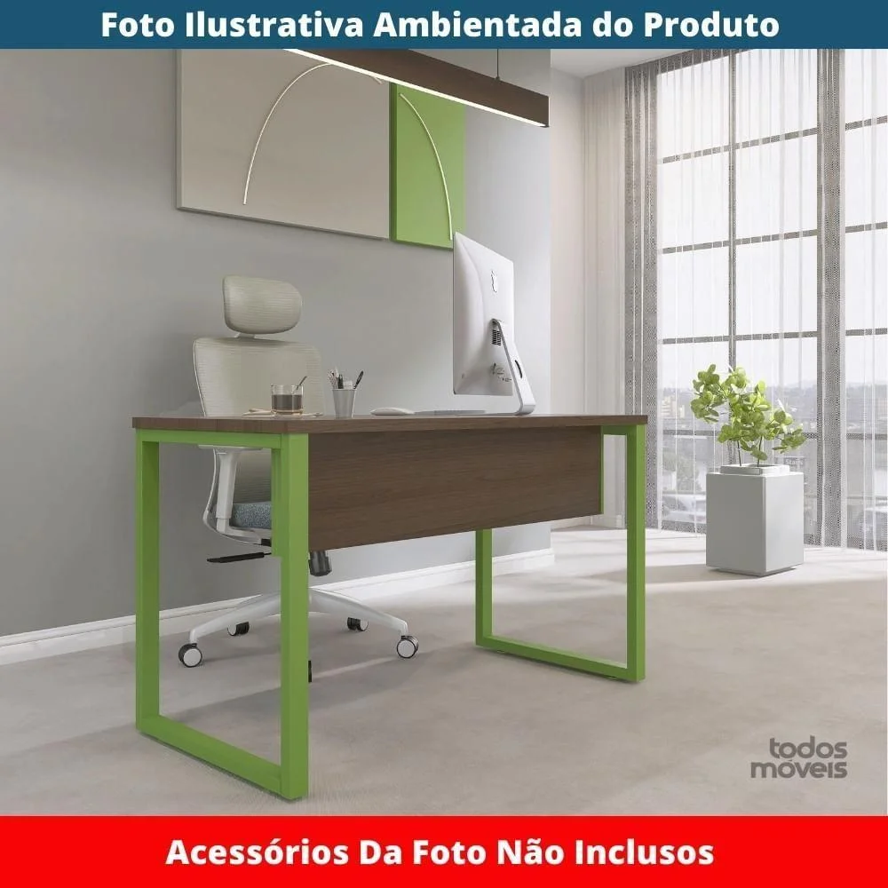 Imagem 3 de 5 do produto Mesa Escritório P25 Tub Pandin 90 Cm (larg) Tampo Mdp Walnut Pé Aço Tubular Verde Mirô