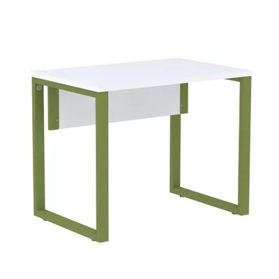 Mesa Escritório P25 Tub Pandin 90 Cm (larg) Tampo Mdp Branco Pé Aço Tubular Verde Mirô