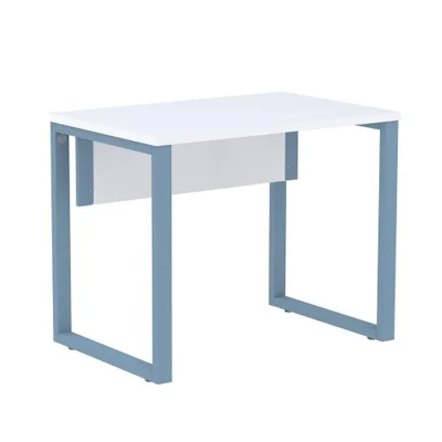 Mesa Escritório P25 Tub Pandin 90 Cm (larg) Tampo Mdp Branco Pé Aço Tubular Azul Dali