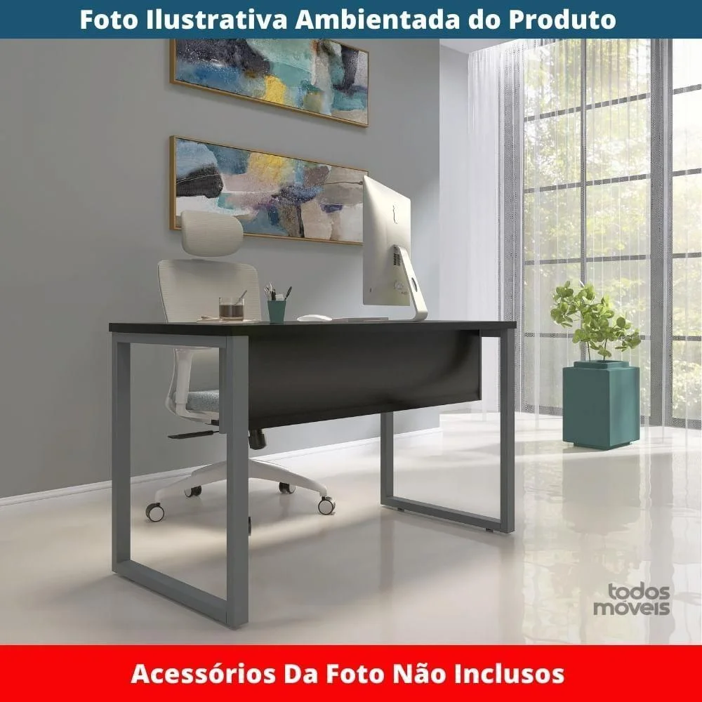Imagem 3 de 5 do produto Mesa Escritório P25 Tub Pandin 90 Cm (larg) Tampo Mdp Preto Pé Aço Tubular Grafito