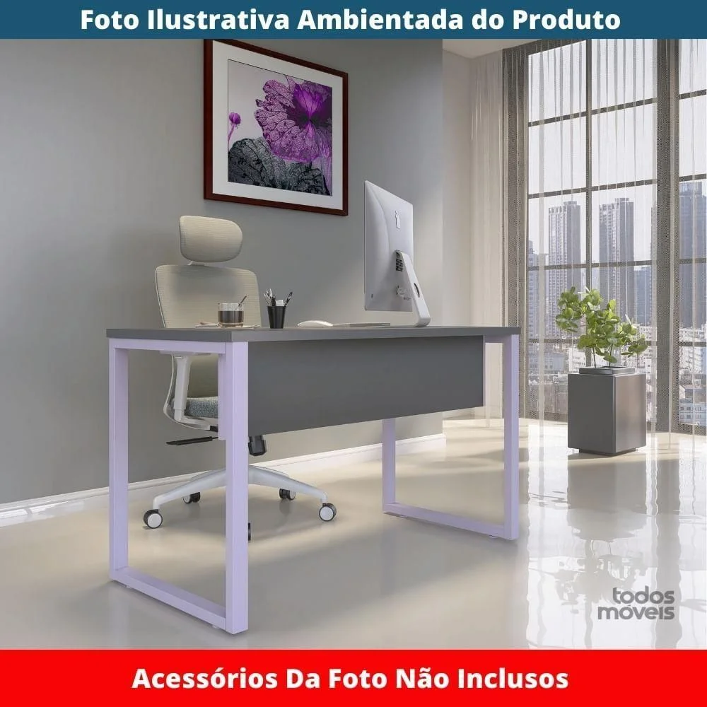 Imagem 3 de 5 do produto Mesa Escritório P25 Tub Pandin 90 Cm (larg) Tampo Mdp Grafito Pé Aço Tubular Lilás