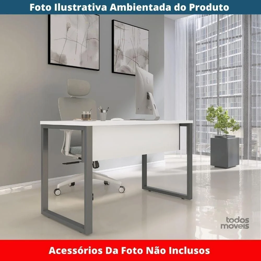 Imagem 3 de 5 do produto Mesa Escritório P25 Tub Pandin 90 Cm Largura Tampo Mdp Branco Pé Aço Tubular Grafito