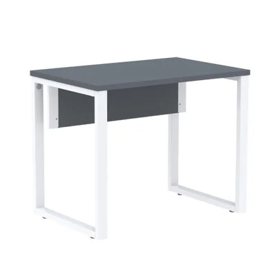 Mesa Escritório P25 Tub Pandin 90 Cm (larg) Tampo Mdp Grafito Pé Aço Tubular Branco