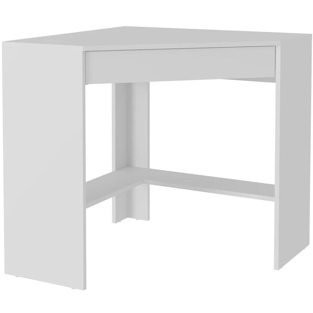 Mesa Escrivaninha De Canto Para Escritório 1 Gaveta Branco 7