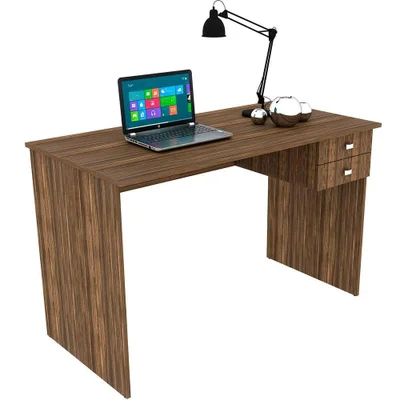 Mesa Para Escritório Escrivaninha 2 Gavetas Nogal