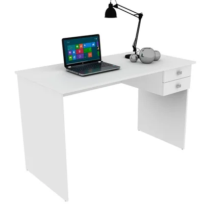 Mesa Para Escritório Escrivaninha 2 Gavetas Branco