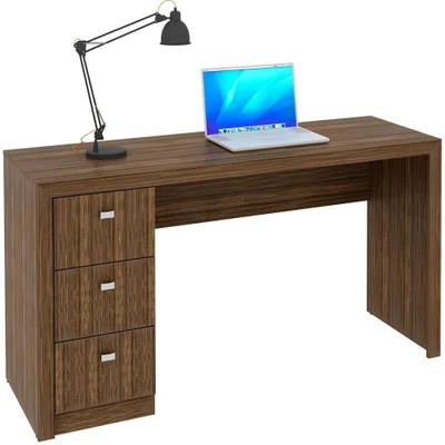 Mesa Para Escritório Reversível 136 Cm 3 Gavetas Nogal