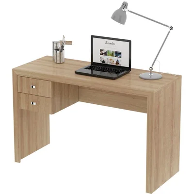 Mesa Para Escritório Escrivaninha 2 Gavetas Amêndoa