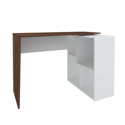 Mesa Escrivaninha Em L Com Nichos Duran Ipê/branco