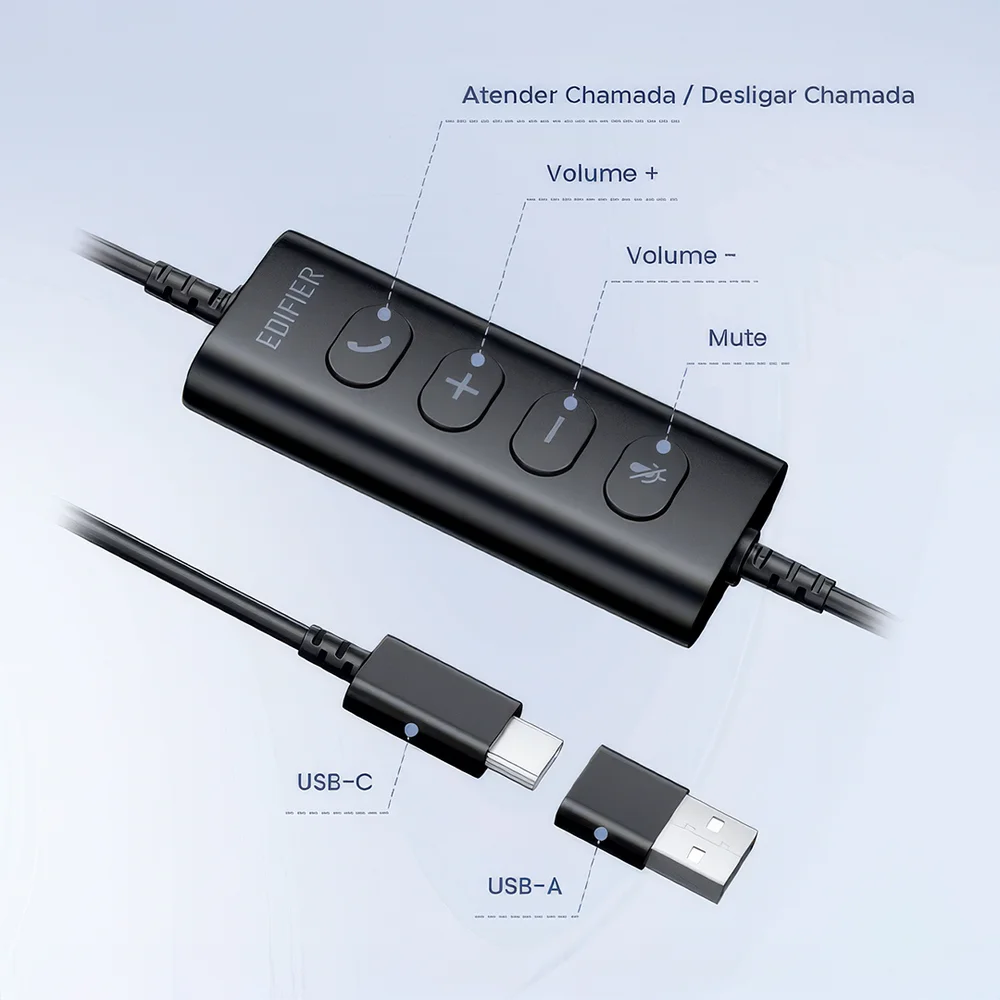 Imagem 2 de 5 do produto Headset usb Profissional Para Chamadas, Placa de som acoplada, Controles no cabo, Edifier Cc100