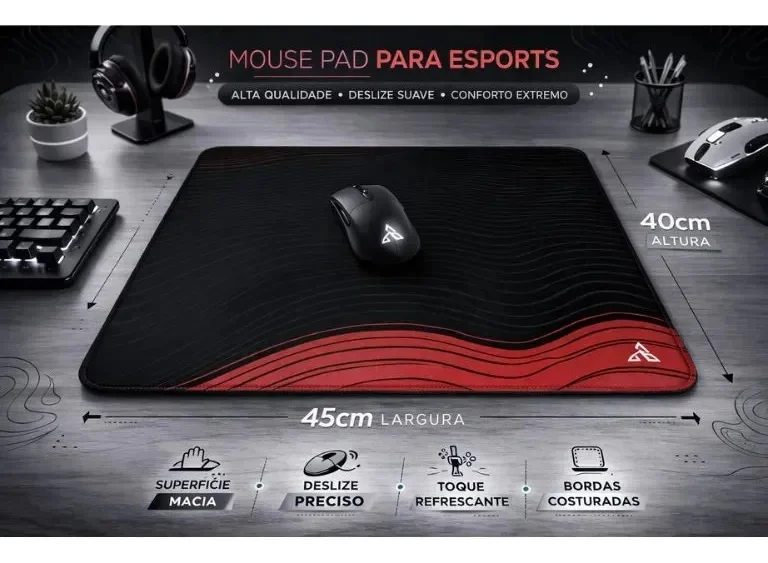 Imagem 5 de 5 do produto Mouse Pad Gamer Cm02 450x400mm Preto/vermelho - Atwe Eletrônicos