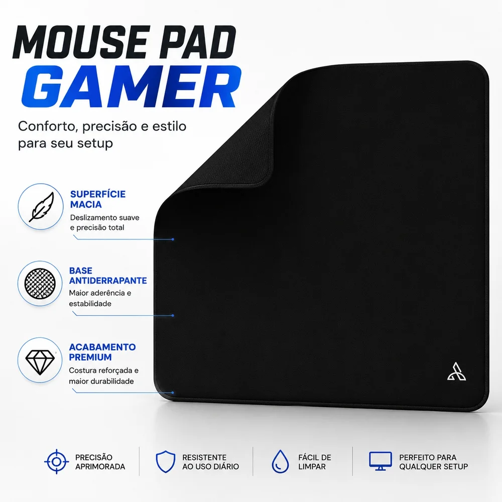 Mouse Pad Gamer Cm02 450x400mm Preto Base Antiderrapante Bordas Costuradas Alta Precisão Mouse Óptico Laser - ATWE ELETRONICOS Mouse Pad Gamer Cm02 450x400mm Preto Base Antiderrapante Bordas Costuradas Alta Precisão Mouse Óptico Laser - ATWE ELETRONICOS