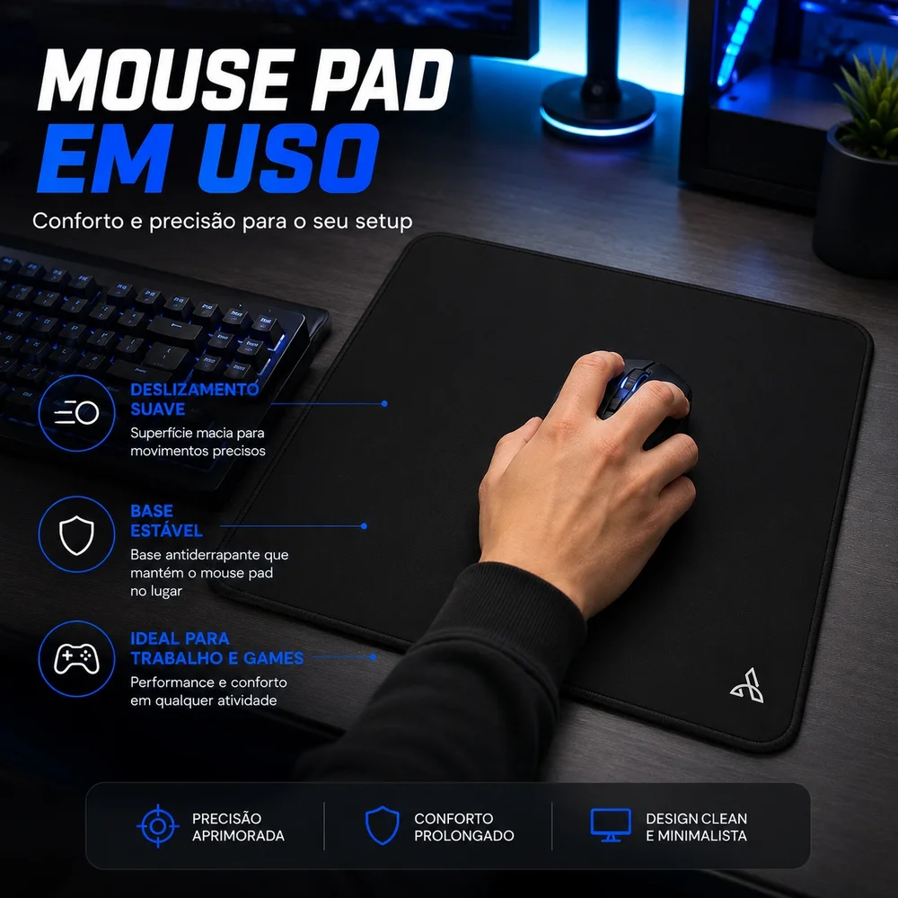Mouse Pad Gamer Cm02 450x400mm Preto Base Antiderrapante Bordas Costuradas Alta Precisão Mouse Óptico Laser - ATWE ELETRONICOS Mouse Pad Gamer Cm02 450x400mm Preto Base Antiderrapante Bordas Costuradas Alta Precisão Mouse Óptico Laser - ATWE ELETRONICOS