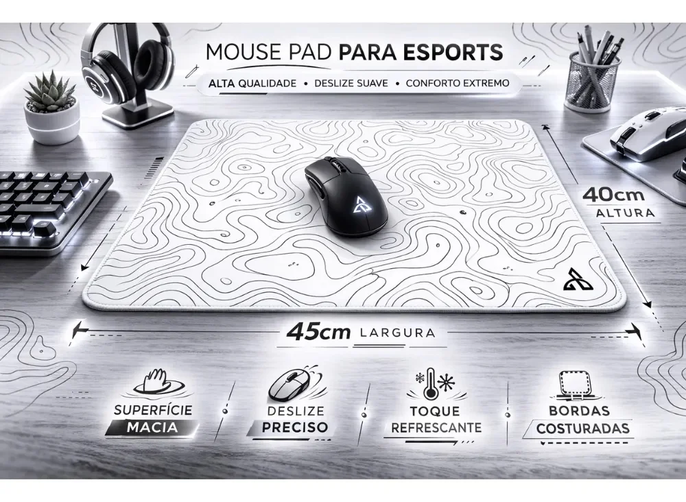 Imagem 4 de 5 do produto Mouse Pad Gamer Cm02 450x400mm Branco Abstrato - Atwe Eletrônicos
