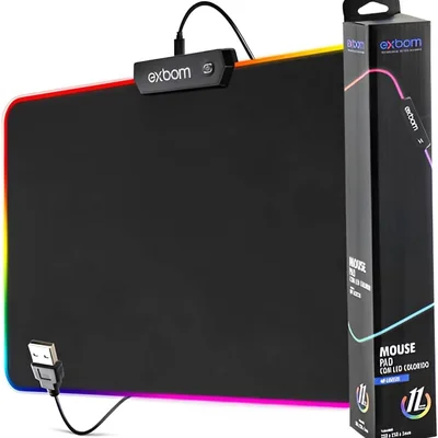 Mouse Pad Gamer Com Borda Iluminada LED RGB 7 Modos 25x35cm Base Antiderrapante Superficie Precisa Usb