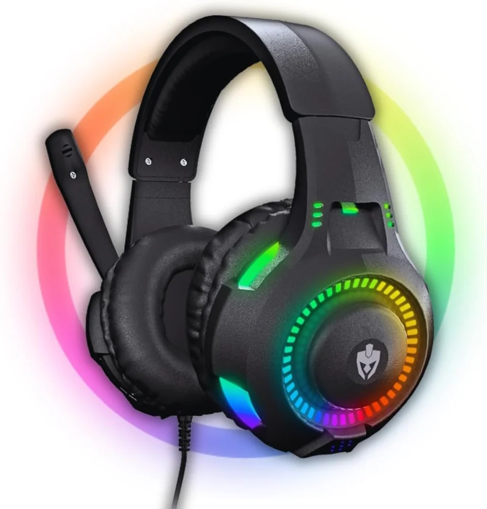 Fone De Ouvido Headset Gamer Luz LED RGB Compatível Com Computador, Celular, Video Games