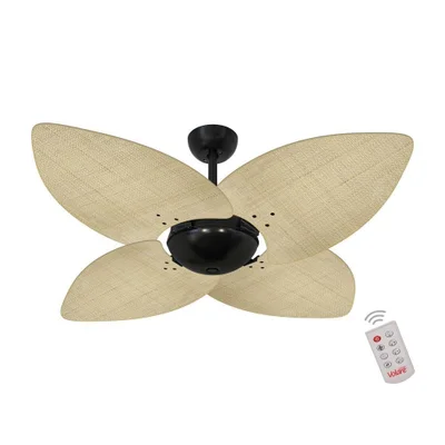 Ventilador De Teto Dormamu Nero Office 4 Pás Palmae Natural 220v Com Controle