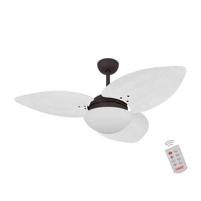 Ventilador De Teto Dormamu Marrom Texturizado 3 Pás Palmae Branco 220v Com Controle