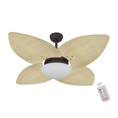 Ventilador De Teto Dormamu Marrom Texturizado 4 Pás Palmae Natural 220v Com Controle