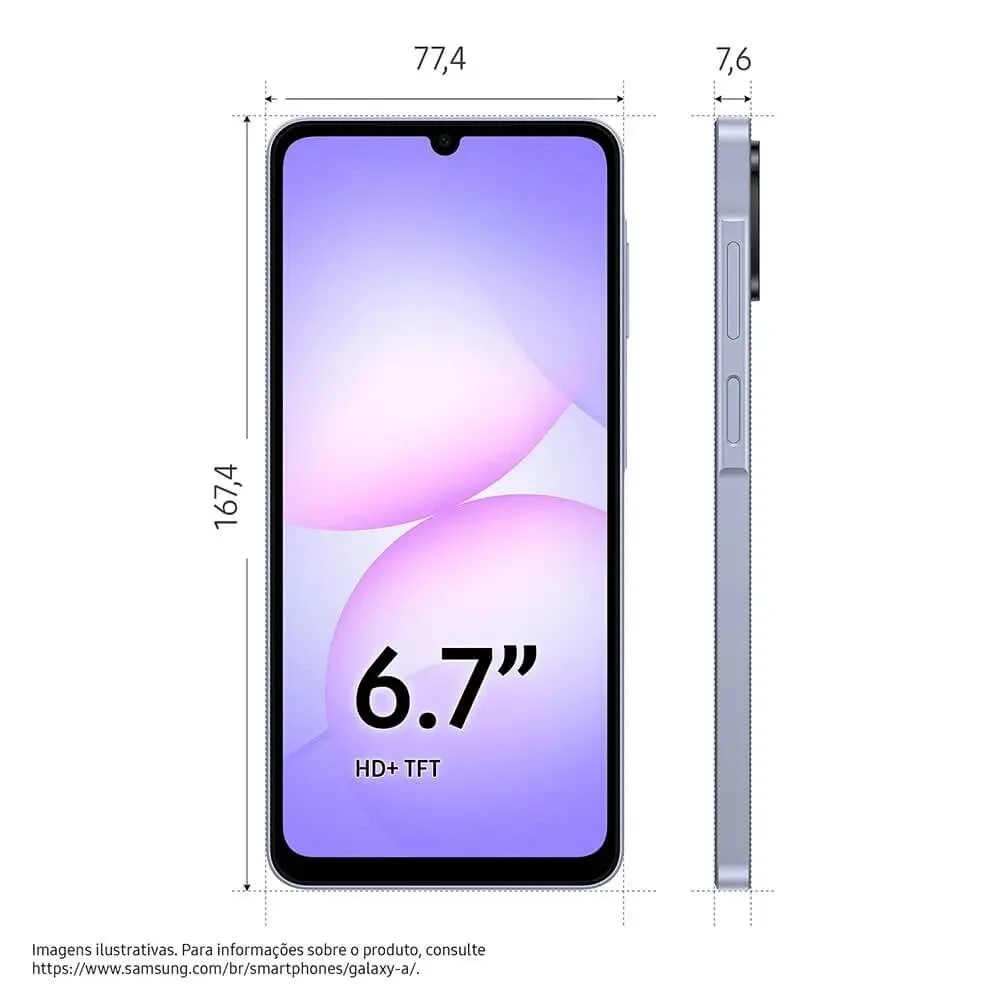 Smartphone Samsung Galaxy A07 128 GB Violeta, 4g, Ram 4 GB, Câmera 50mp + Selfie 8mp, Tela 6,7" 5