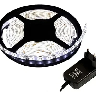 Fita Super LED 5mt 5050 Branco Frio 24w 12v 300 LEDs + Fonte