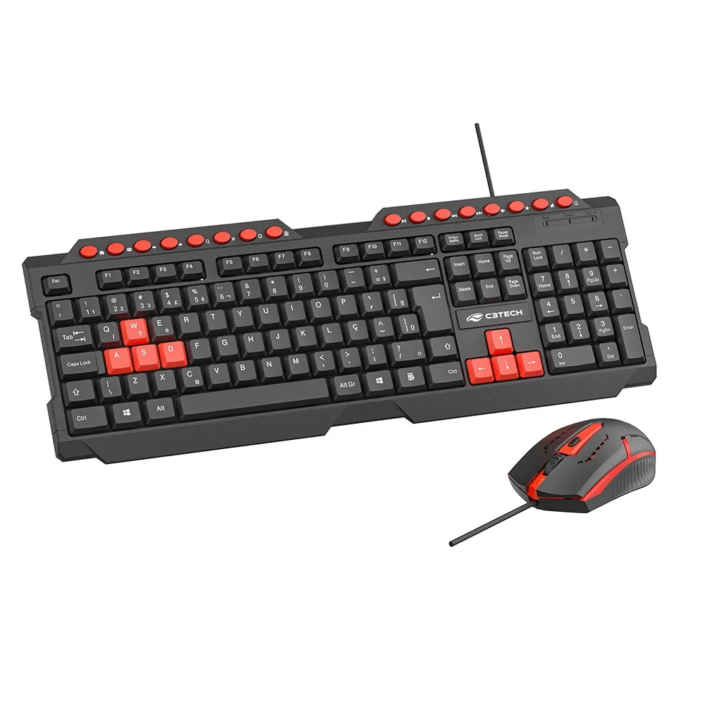 Imagem 2 de 4 do produto Kit Teclado E Mouse Gamer C3tech Usb Abnt2 1200 Dpi - Preto E Vermelho