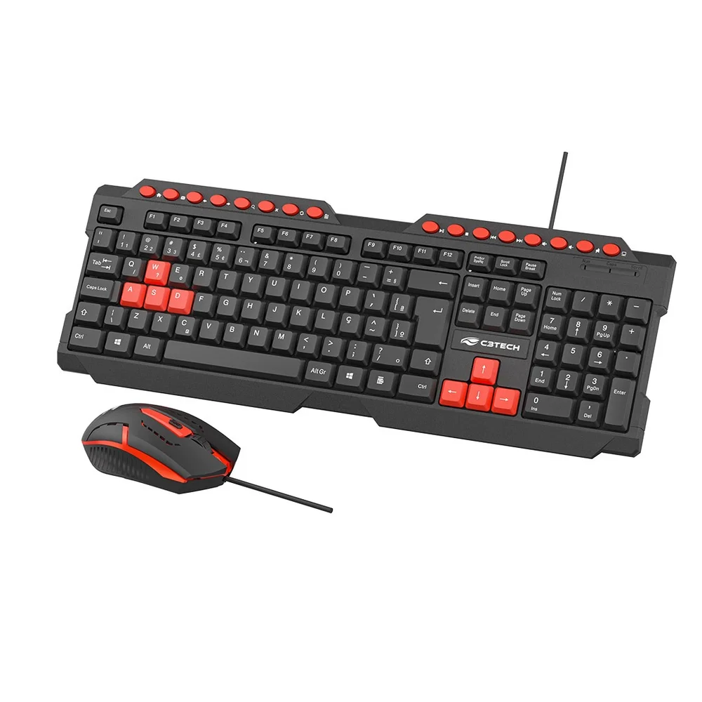 Imagem 3 de 4 do produto Kit Teclado E Mouse Gamer C3tech Usb Abnt2 1200 Dpi - Preto E Vermelho