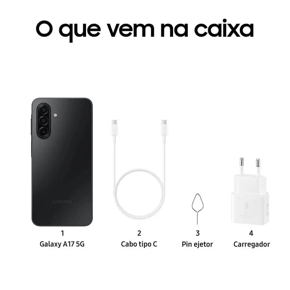 Smartphone Samsung Galaxy A17 5g 256 GB Preto, Ram 8 GB, Tela 6.7", Câmera Tripla 50mp + Selfie 13mp 7
