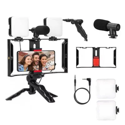 Kit Estúdio Portátil Completo De Gravação Iluminação Áudio E Estabilidade