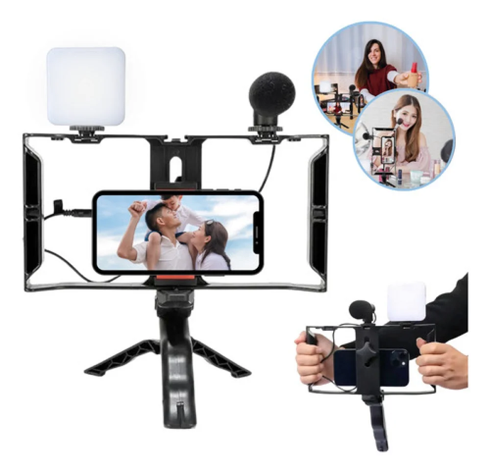 Imagem 3 de 5 do produto Kit Estúdio Portátil Completo De Gravação Iluminação Áudio E Estabilidade