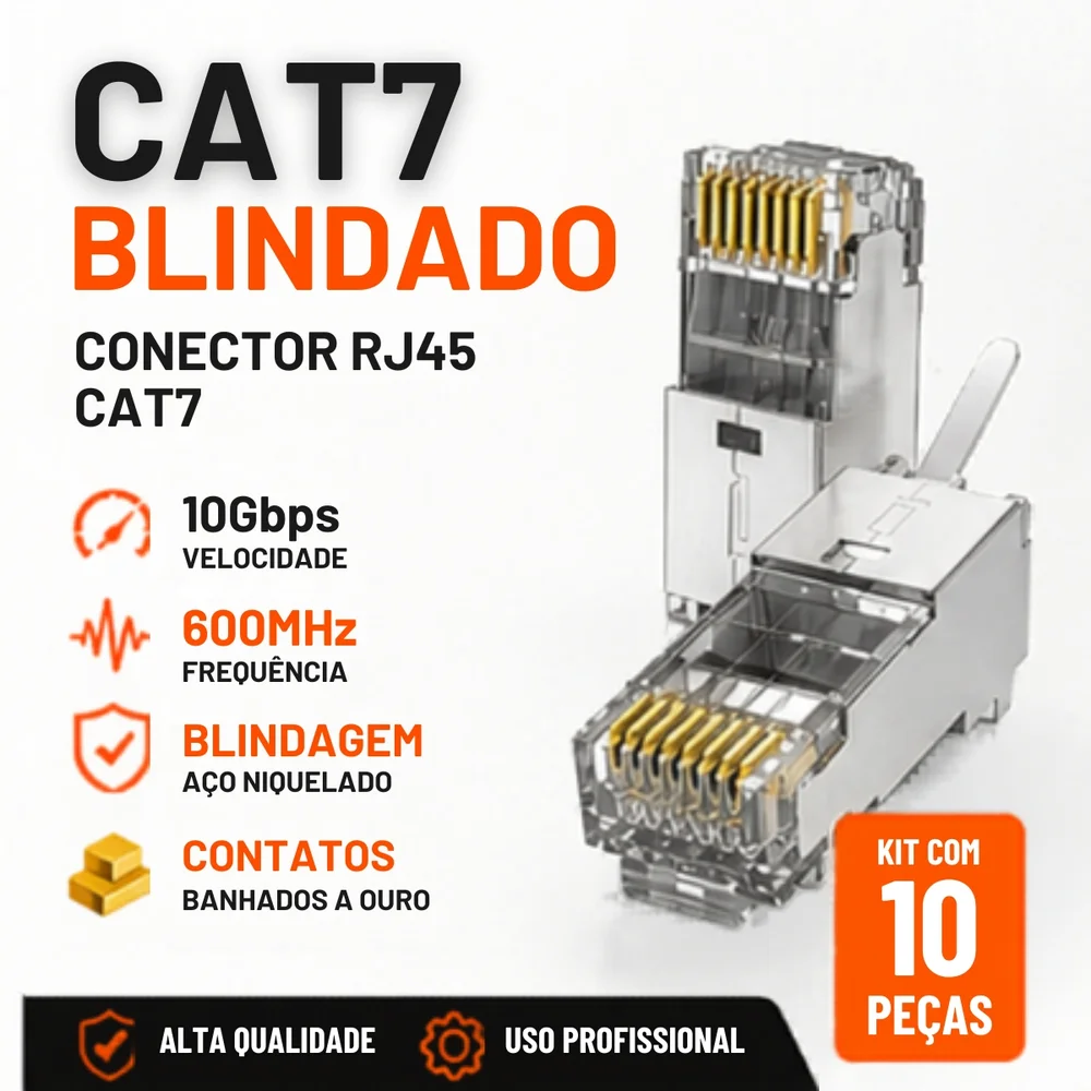 Imagem 5 de 5 do produto 10 Peças Conector Rj45 Cat6a/cat7 Blindado 10gbps