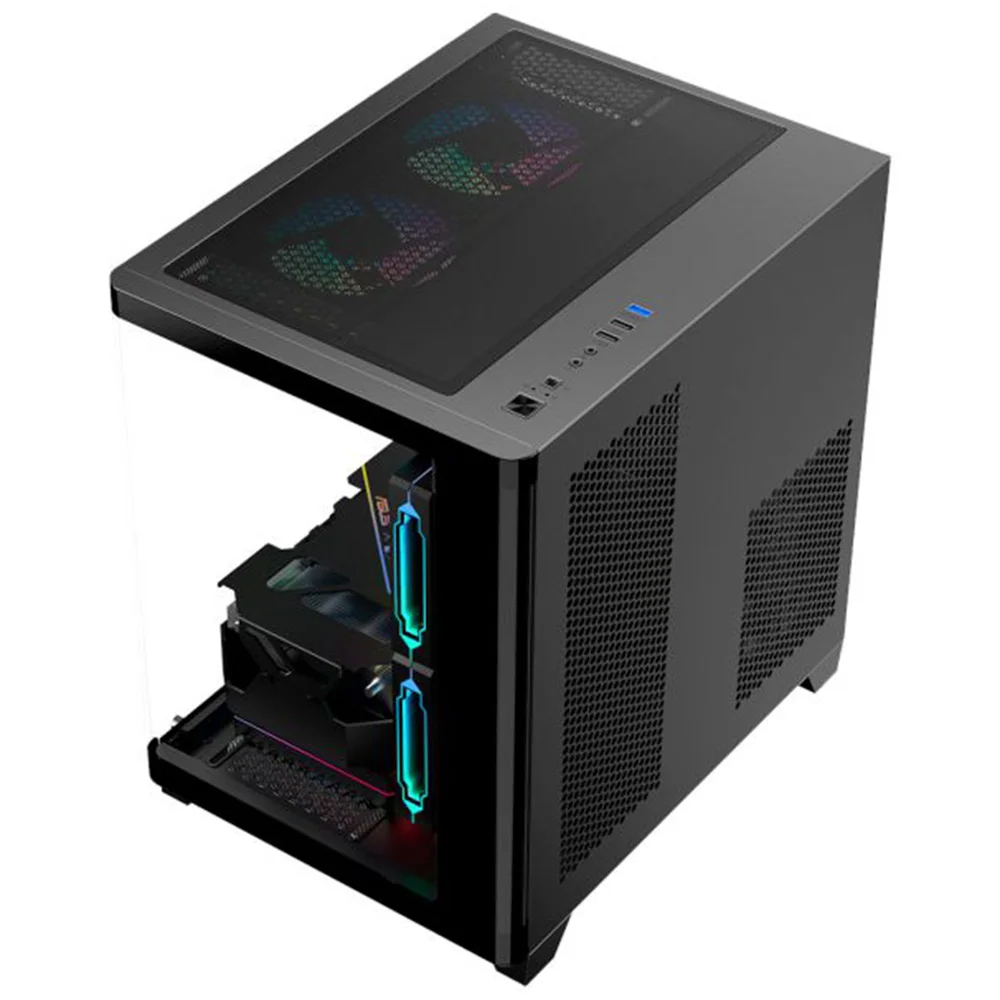 Imagem 2 de 5 do produto Gabinete Gamer K-mex Aquario Cg-l4re Curva Preto Micro Atx Sem Fan