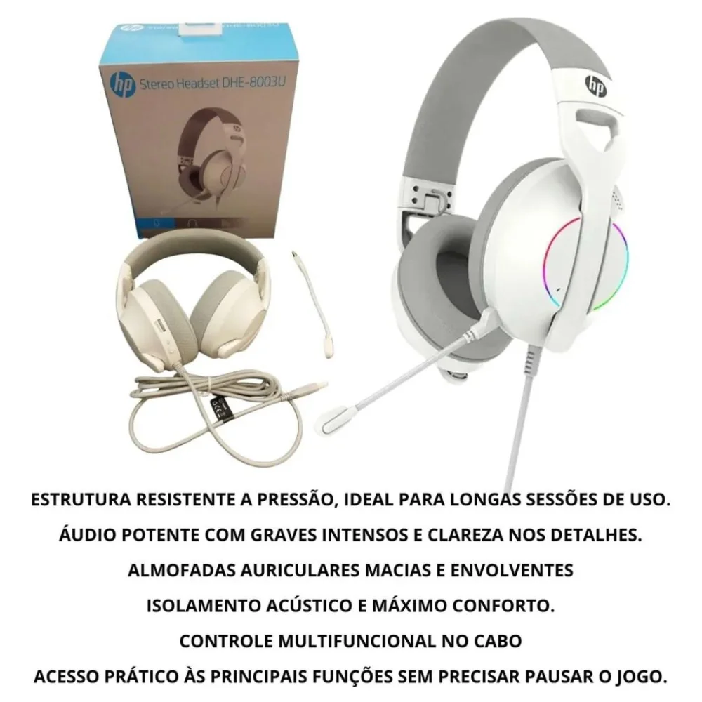 Imagem 2 de 5 do produto Fone De Ouvido Gamer Branco Hp Dhe-8003u Cancelador De Ruido