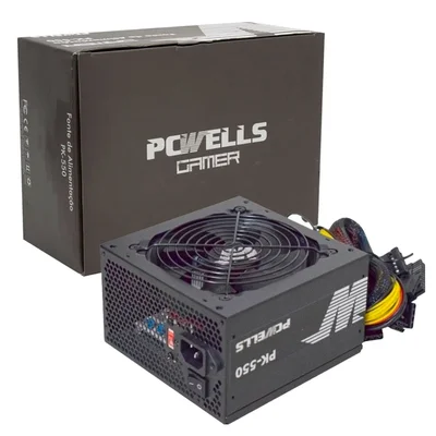 Fonte Gamer Real PCwells Pk-550, Cabo De Energia, Silenciosa, Preta - Pk550esg0010b0x