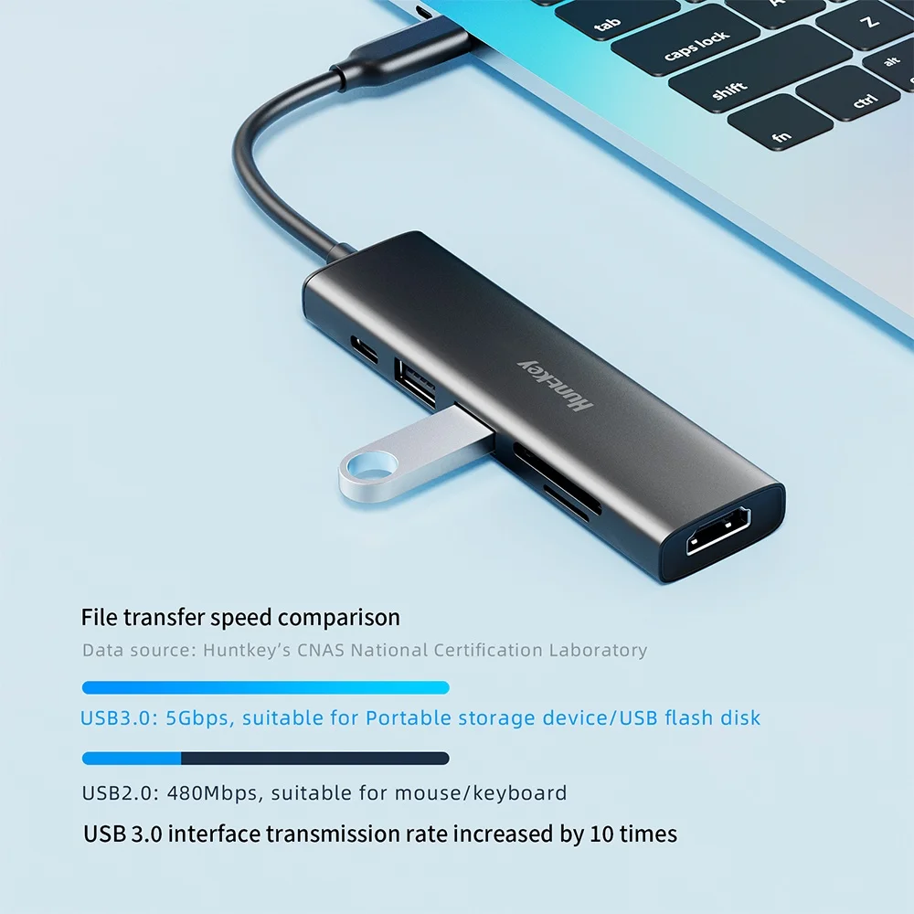 Imagem 3 de 5 do produto Hub Usb-c Huntkey 6 Em 1 Com Pd 100w, HDMI 4k/30hz