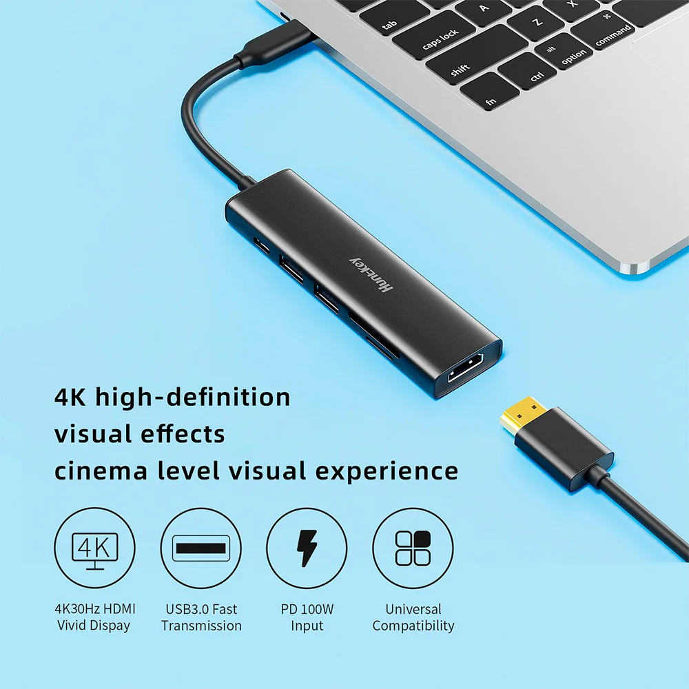 Imagem 5 de 5 do produto Hub Usb-c Huntkey 6 Em 1 Com Pd 100w, HDMI 4k/30hz