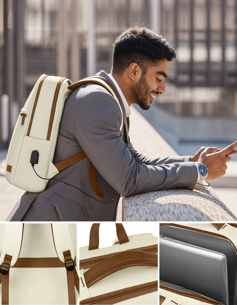 Imagem 3 de 5 do produto Mochila Grande Masculina Feminina Executiva Notebook Escolar Universitária Usb Viagem Estudo Cor Palha