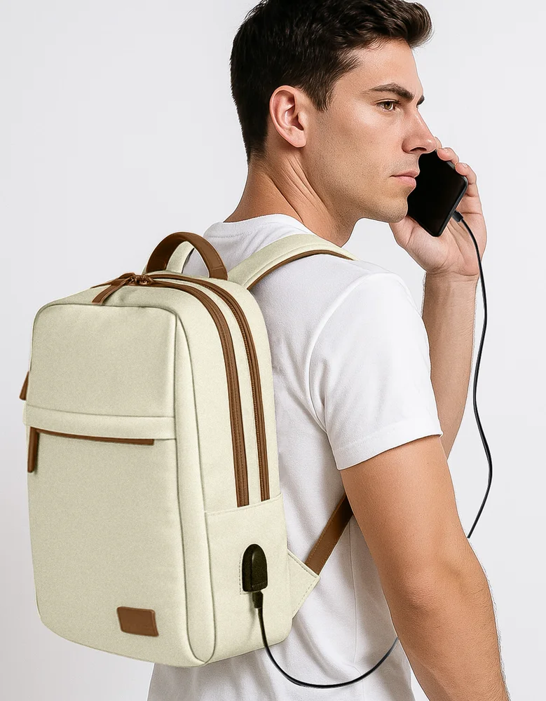 Imagem 4 de 5 do produto Mochila Grande Masculina Feminina Executiva Notebook Escolar Universitária Usb Viagem Estudo Cor Palha