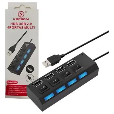 Hub Usb 2.0 Com 4 Portas Extensão Velocidade 480mbps Ultra Rápido High Speed Hd Pen Drive Kapbom