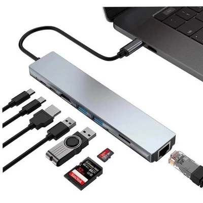 Hub Dock Station Usb Type-c  10gbps 8x1 HDMI 4k Lan Usb 3.0 Leitor Sd