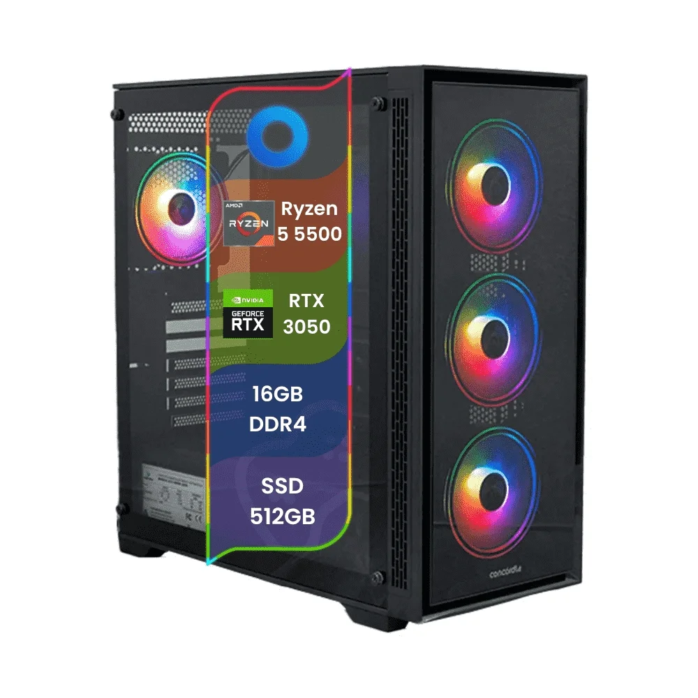 PC Gamer TOP Concórdia Processador AMD Ryzen 5 5500 16GB SSD 512GB RTX 3050 Fonte 500W FreeDos