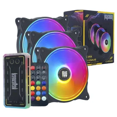 Kit 3 Cooler Fan, Hub Controlador RGB 120mm G-vr346k Preto Revenger