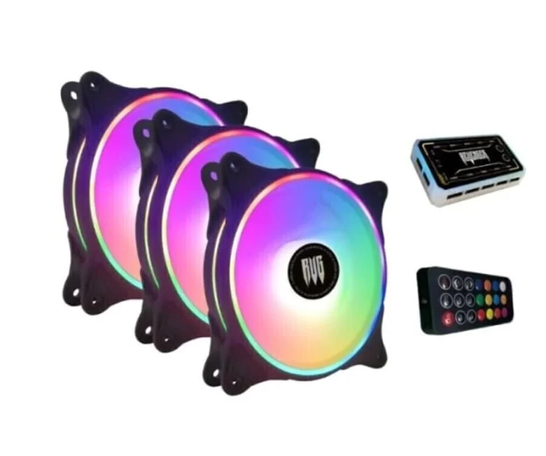 Kit 3 Cooler Fan, Hub Controlador RGB 120mm G-vr346k Preto Revenger 4
