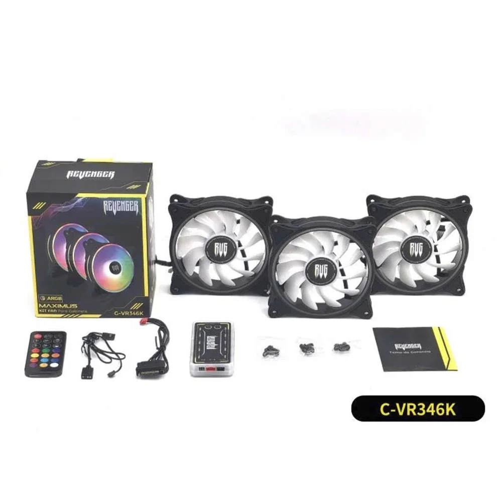 Imagem 3 de 5 do produto Kit 3 Cooler Fan, Hub Controlador RGB 120mm G-vr346k Preto Revenger